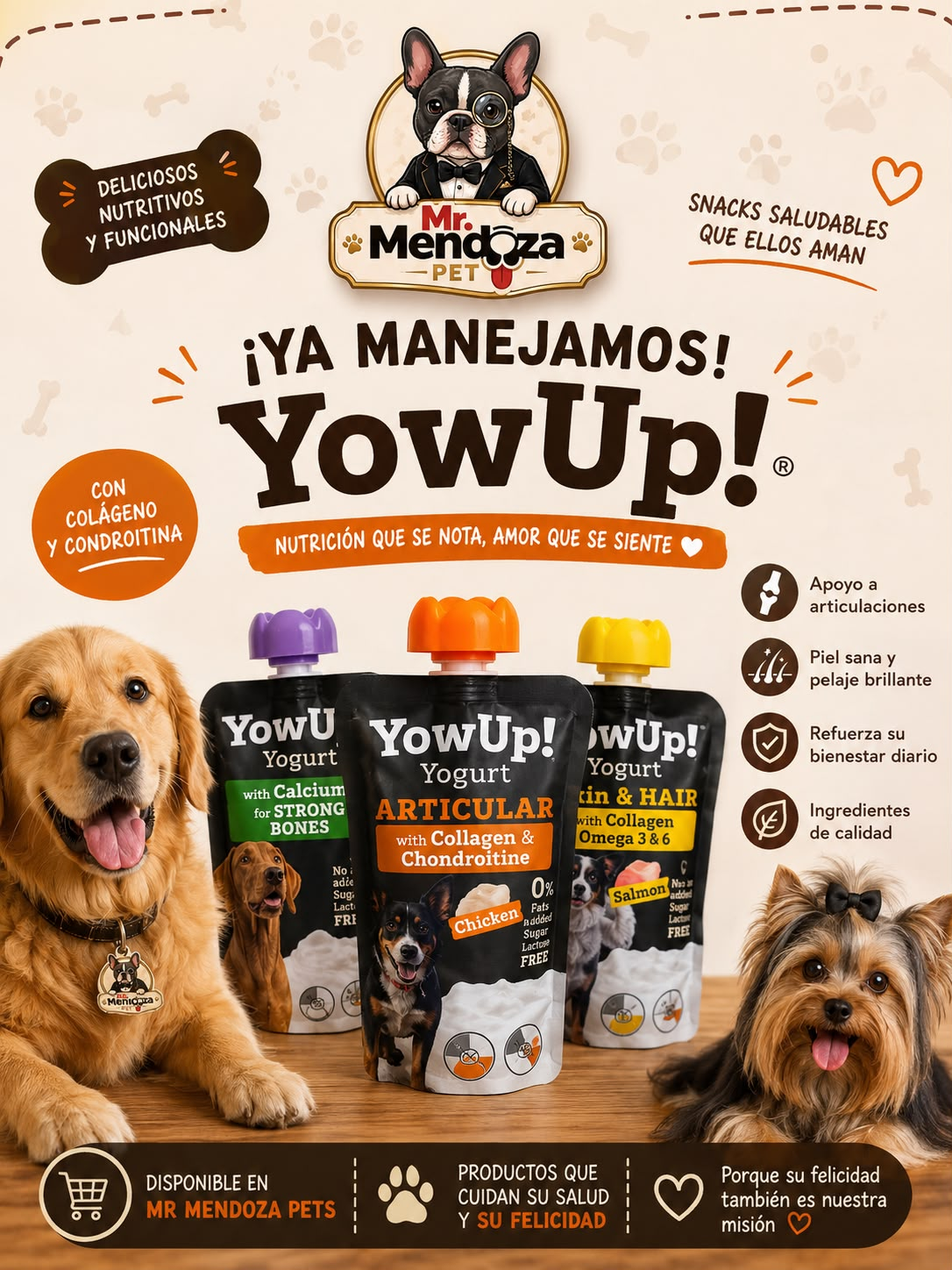 Ya manejamos YowUp en Mr Mendoza Pets, snacks saludables para mascotas