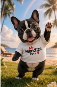 Perrito Mr Mendoza saludando en la playa