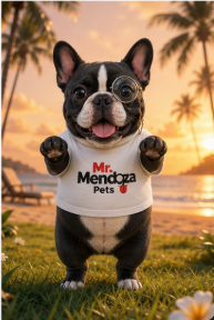 Perrito Mr Mendoza feliz al atardecer